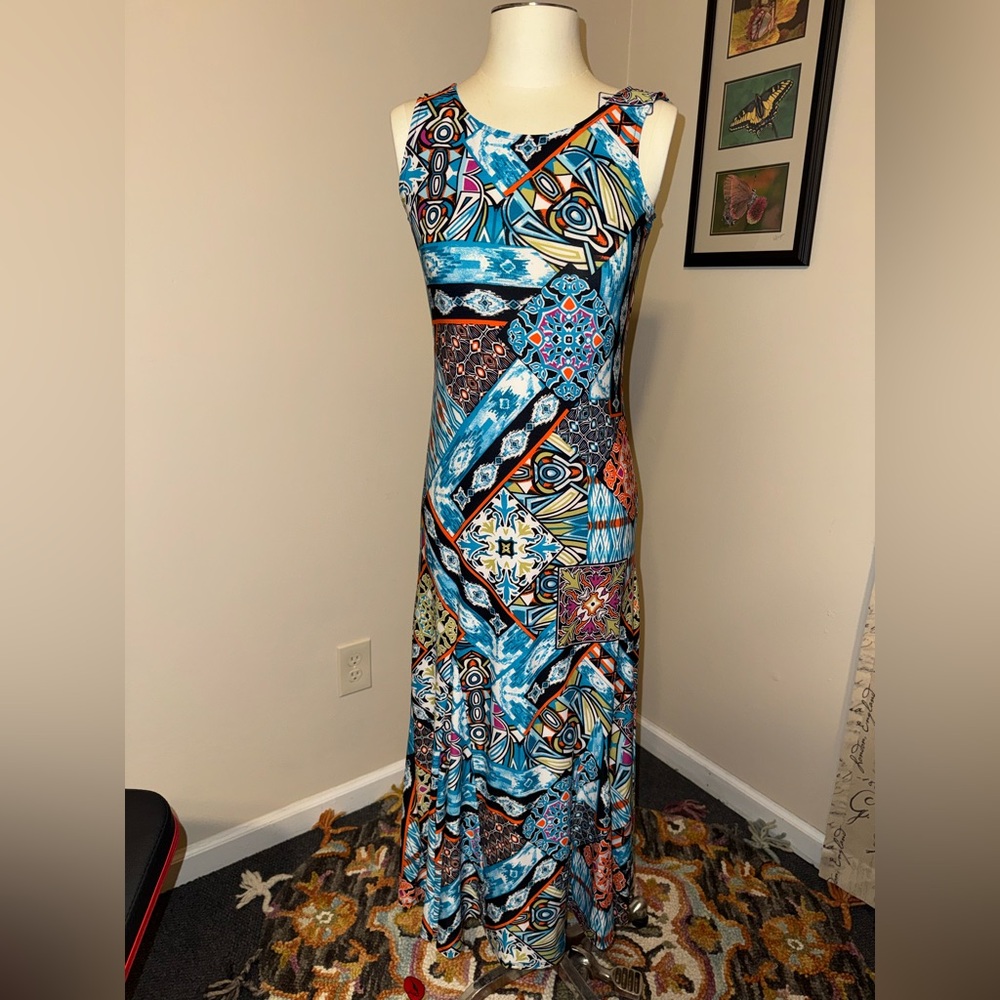 NWT ATTITUDES Beautiful Colorful Geometric Print Maxi Dress size XXSmall petite